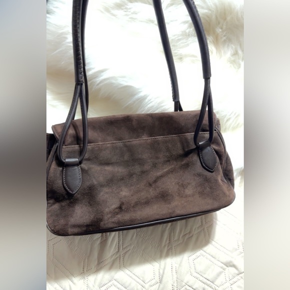 Cole Haan brown Suede Bag, 13” X 6” Blue interior, easy to clean!! Excellent bag - Picture 7 of 10